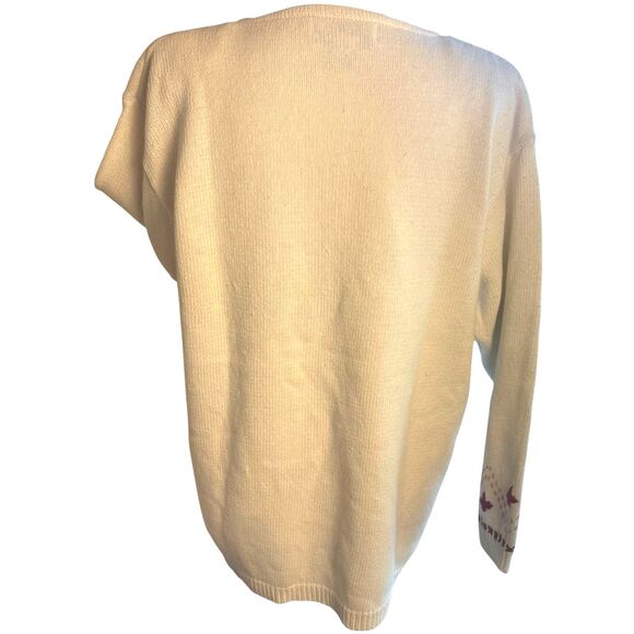 Womens Scandi Nordic Embroidered Ivory Sweater Sz M Rustic Cabincore Cozy VTG - Picture 6 of 16